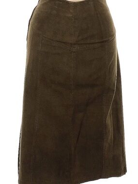 Olive Green Suede Midi Skirt